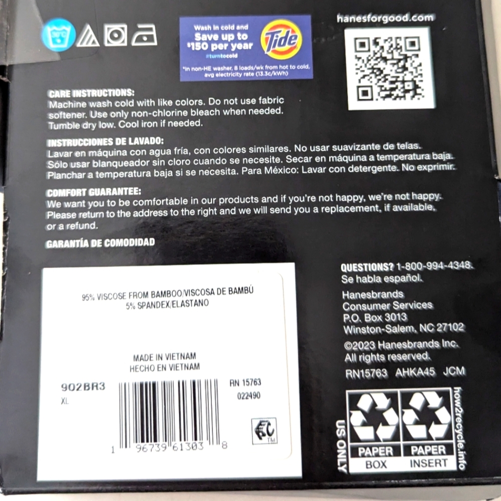Hanes Premium Super Soft Boxer Briefs 3 Pack New In Box Black & Blue Size XL - Picture 6 of 7